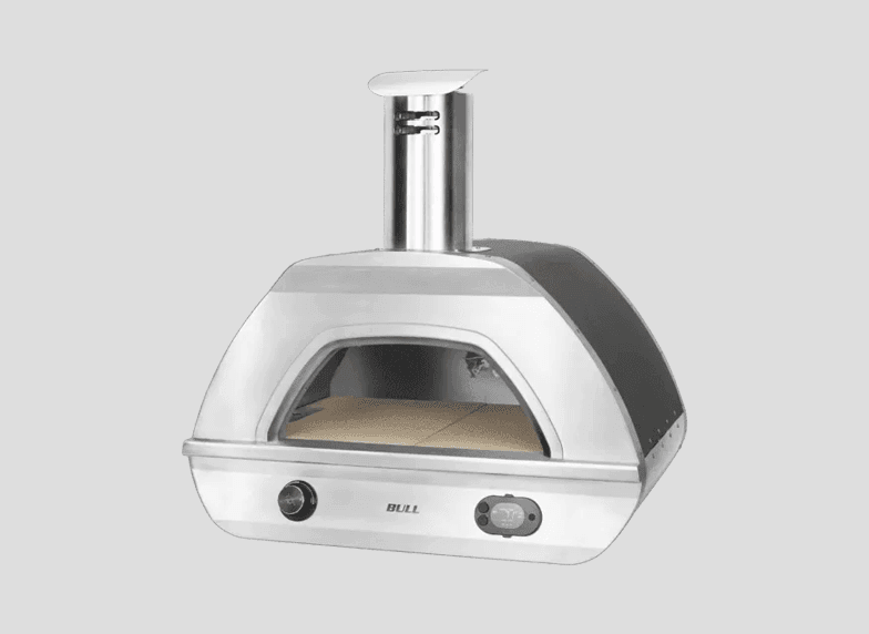 Bull gas-fired outdoor pizza oven with a stainless chimney